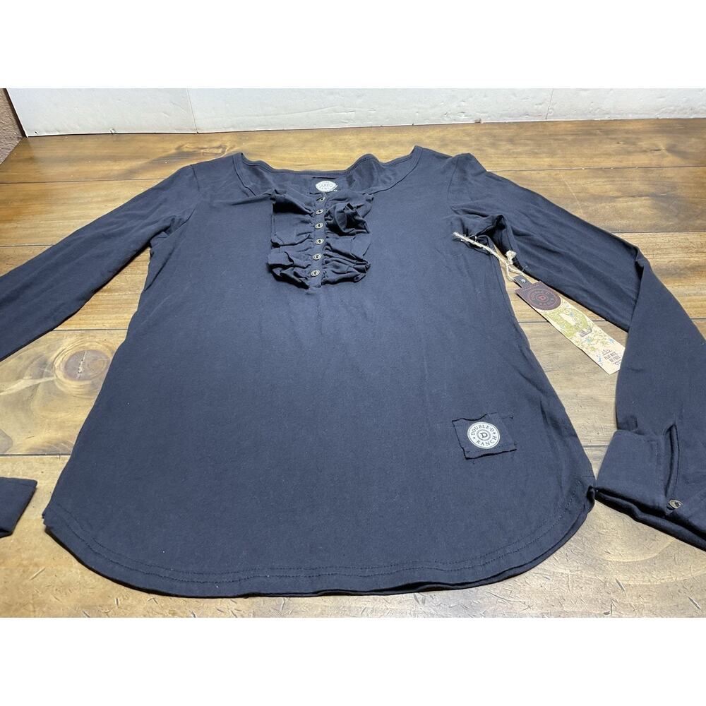 Double D Ranch Women's Ruffle Long Sleeve Front Henley Black Shirt Size XL NWT - Picture 2 of 10